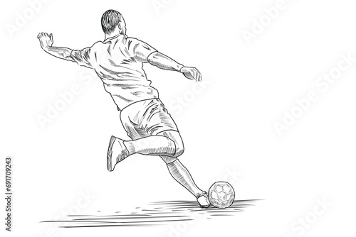 Hand drawn soccer player kicking ball