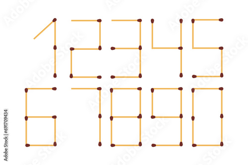 Numbers made from matches vector set of mathematical elements