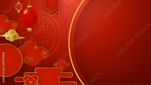 Red and gold vector modern chinese background design illustration. Happy Chinese new year background. 2024. Year of the Dragon.