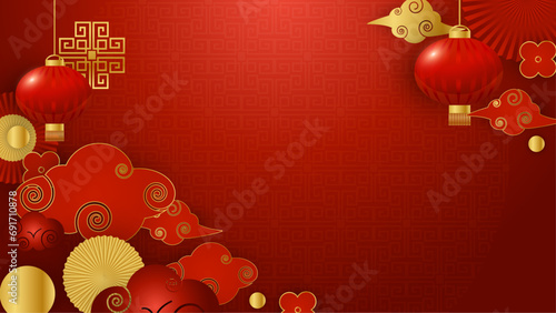 Red and gold chinese style decorative background design luxury vector illustration. Happy Chinese new year background. 2024. Year of the Dragon.