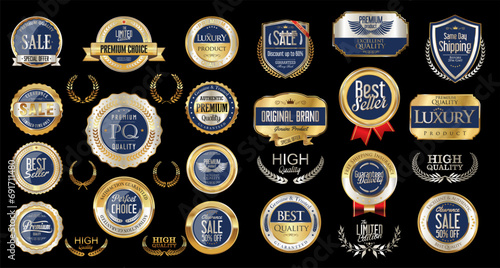 Luxury gold silver and blue design badges and labels collection photo