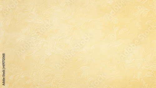 yellow delicate background with vintage floral wallpaper ornament on the wall copy space blank, warm glowing shades