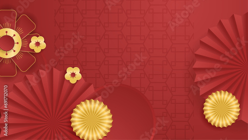 Red and gold vector happy chinese new year with cloud and lantern on background with copy space area. Trendy happy chinese new year 2024 design template.