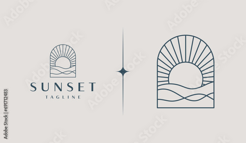 Sunset Wave Logo Template. Universal creative premium symbol. Vector illustration. Creative Minimal design template. Symbol for Corporate Business Identity