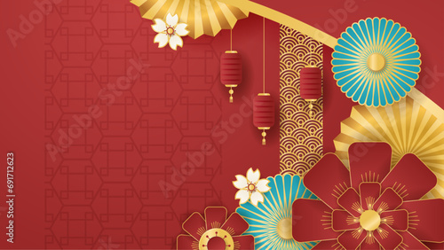 Red green and gold vector gradient chinese lunar new year. Trendy happy chinese new year 2024 design template. photo