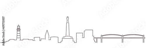 Plymouth Dark Line Simple Minimalist Skyline With White Background