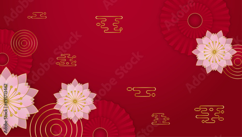 Red pink and gold vector realistic chinese new year background. Happy Chinese new year background for poster, banner, flyer, greeting card, and sale