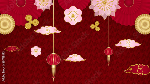 Red pink and gold vector gradient chinese lunar new year. Happy Chinese new year background for poster, banner, flyer, greeting card, and sale