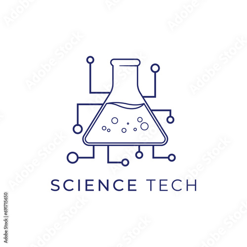 Science tech Erlenmayer object laboratory simple science logo, Consider incorporating a stylized, clean and minimalist design