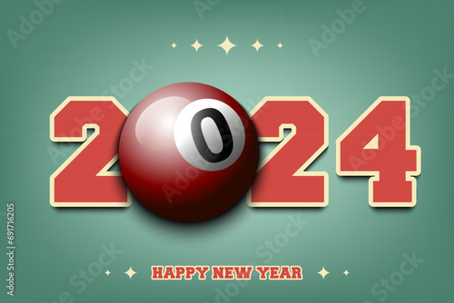 Happy New Year 2024 and billiard ball