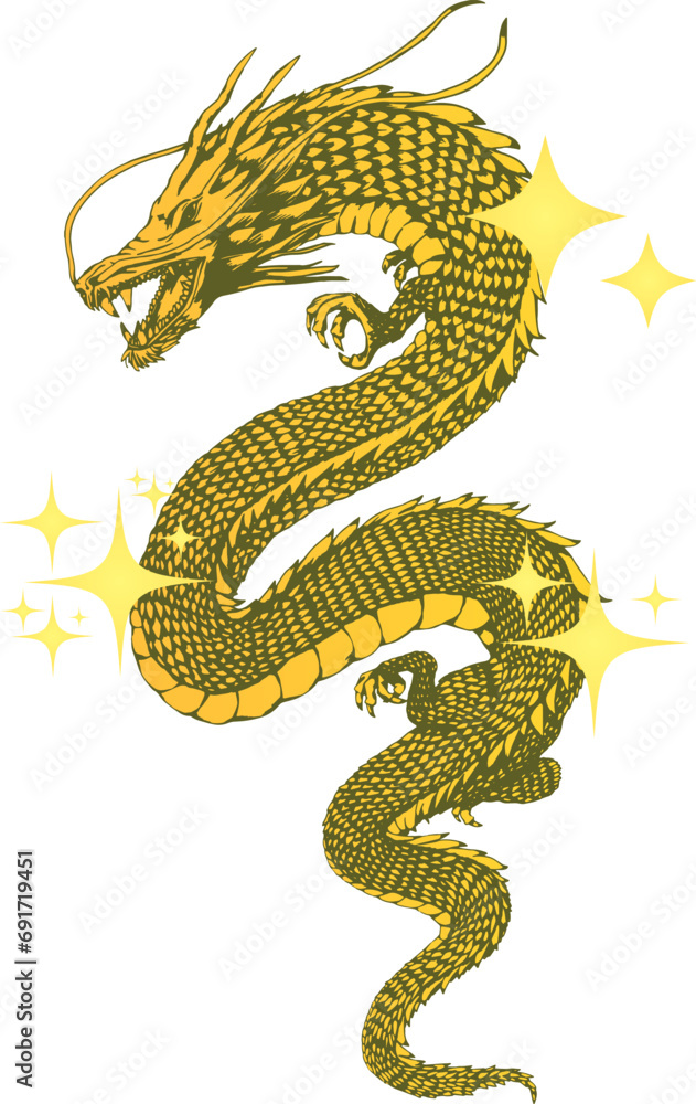 Obraz premium 金龍 - リアルな龍のイラスト