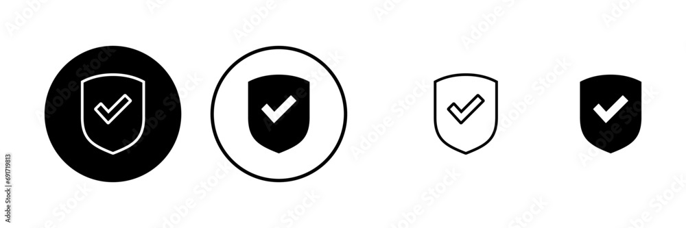 Shield check mark logo icons set. Protection approve sign. Safe icon vector Shield check mark logo icons set. Protection approve sign. Safe icon vector