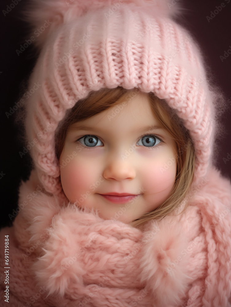 Young girl in pink knit jacket and hat Young girl in pink knit jacket and hat