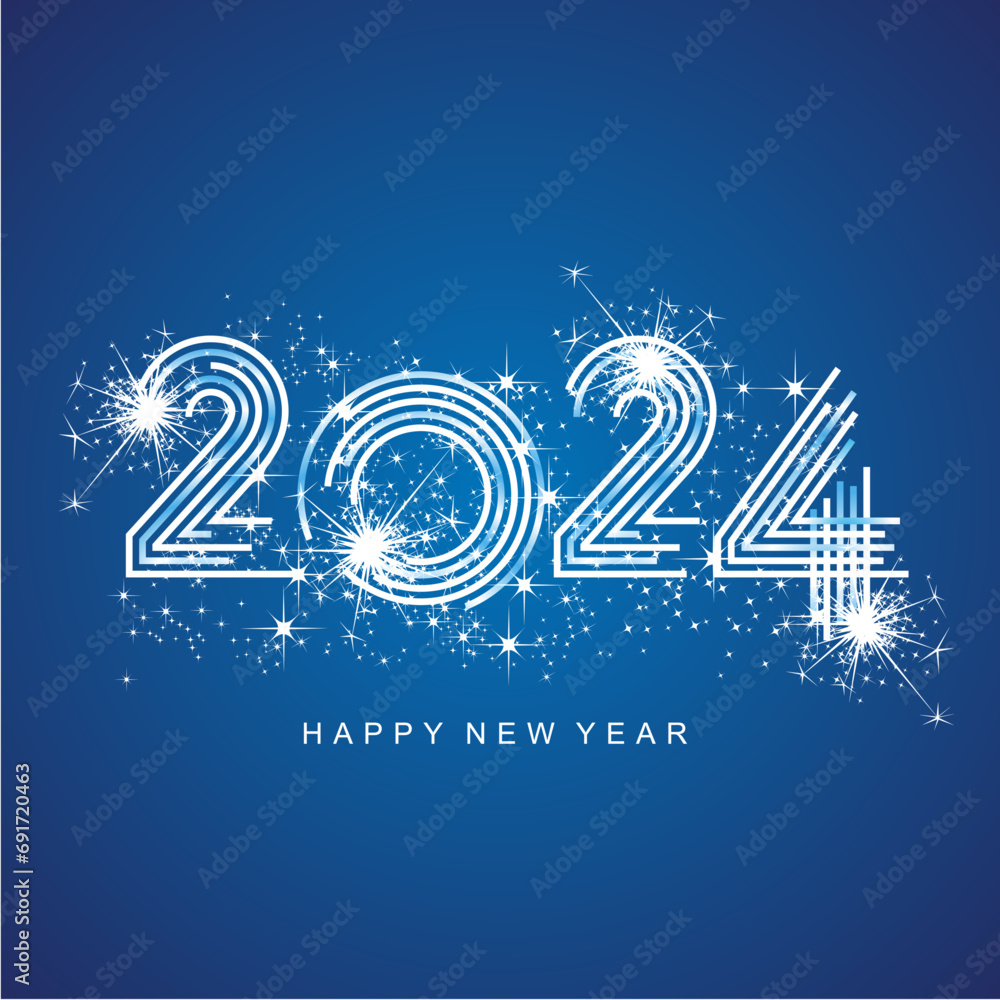 Floating 2024 Numbers Vetor de 2024 New Year abstract white light blue multiply line design ...
