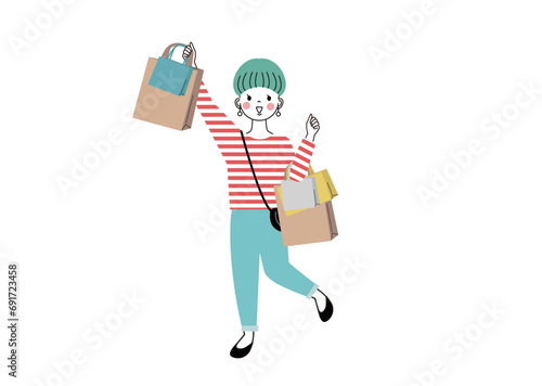 ショッピングで戦利品をゲットして笑顔の女性