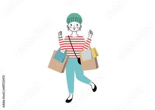 たくさん買い物をして笑顔の女性