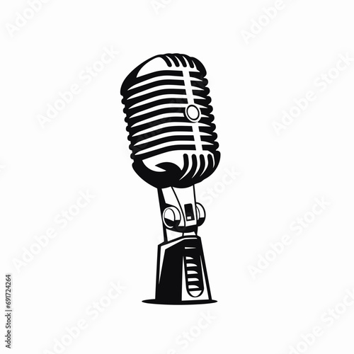 Vintage old school mic,  black vector simple illustration 