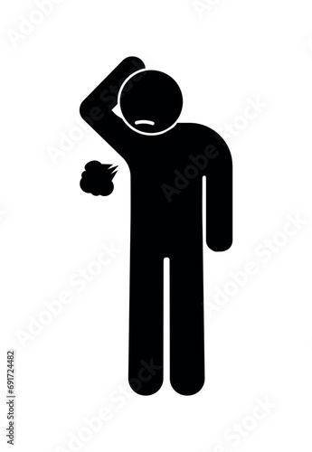 sweaty man, smell of sweat, stick figure human silhouette, isolated icon