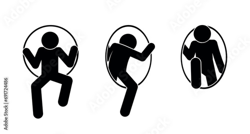 man passes through the portal, illustration people, stick figure human silhouette