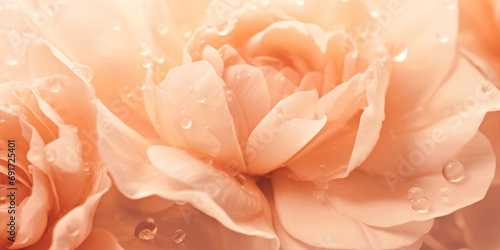 Wallpaper Mural A close up of a flower with water droplets on it. Monochrome peach fuzz background. Torontodigital.ca