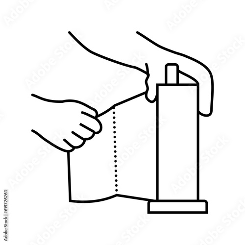 hand tearing paper towel line icon vector. hand tearing paper towel sign. isolated contour symbol black illustration