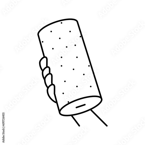 hand holding paper towel roll line icon vector. hand holding paper towel roll sign. isolated contour symbol black illustration