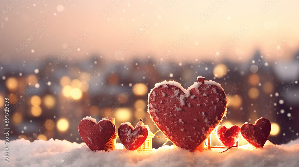 christmas card, heart-shaped decoration for the new year, the concept of winter holiday love december