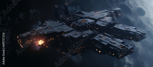 a huge giantic starship. science fiction battleship. 