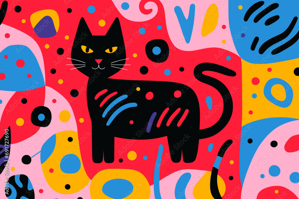 seamless pattern with cats, joyful colors, vector illustration