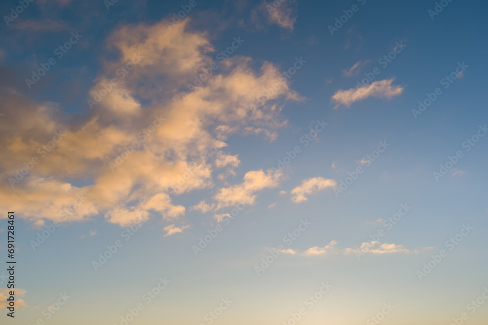 Photo background, sky with clouds at sunset.