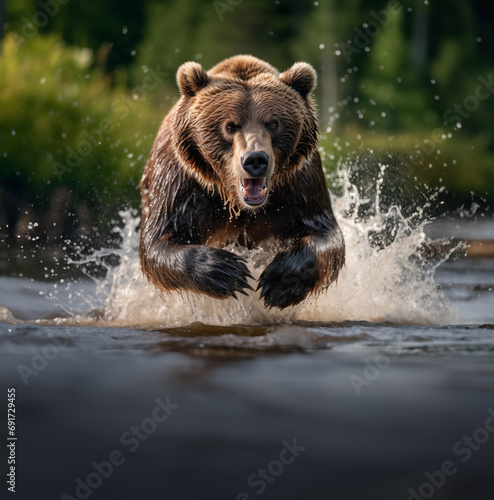 Brown bear fishing for salmon in Alaska (ID: 691729455)