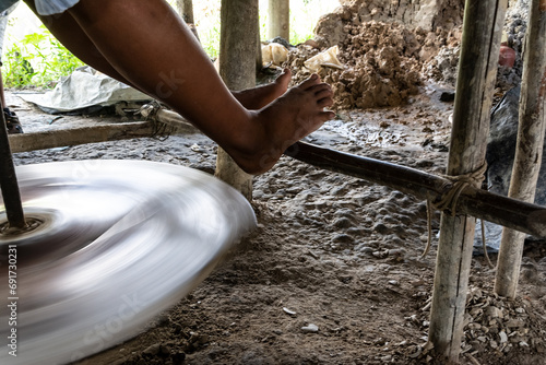 An artisan is seen making ceramic works in Maragogipinho in the city of Aratuipe, Bahia. photo