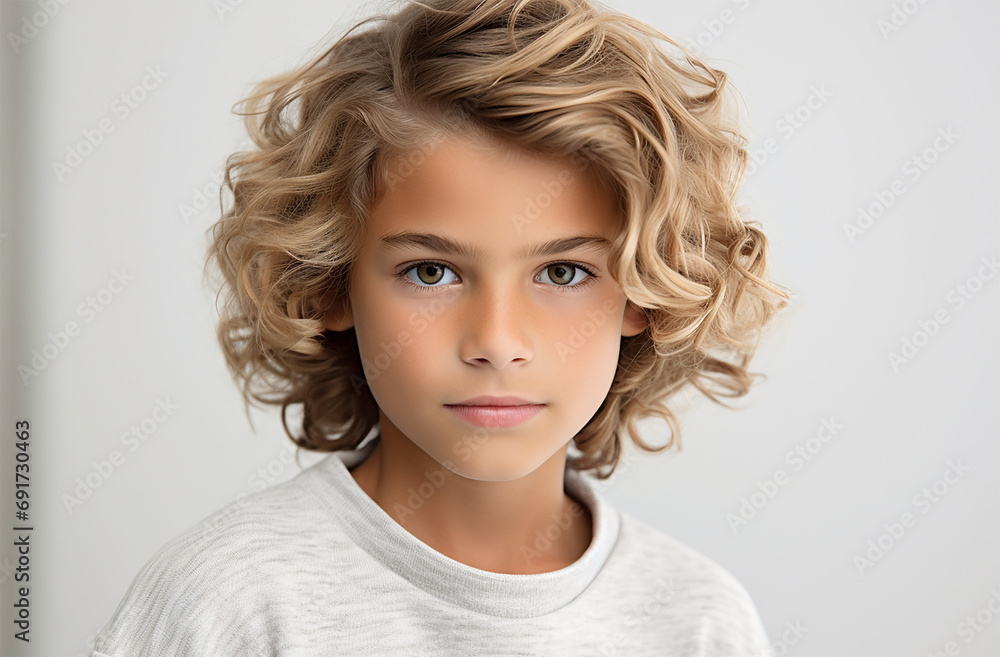 European white kid looking at the camera with white background European white kid looking at the camera with white background