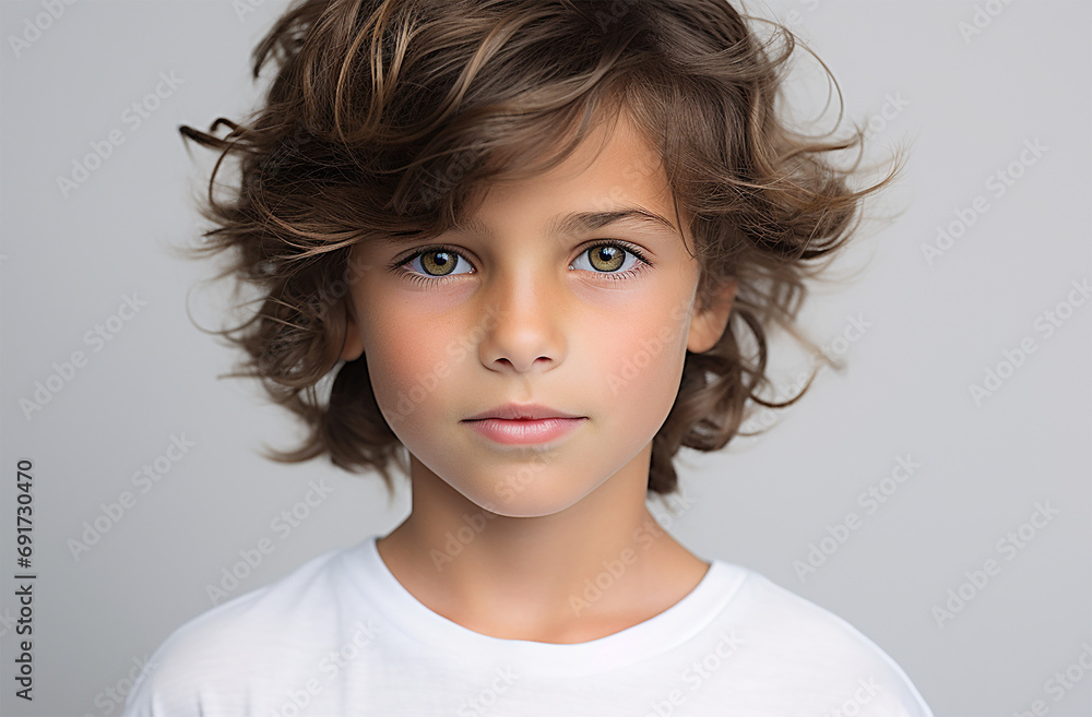 European white kid looking at the camera with white background European white kid looking at the camera with white background