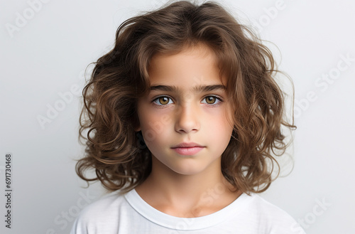 European white kid looking at the camera with white background