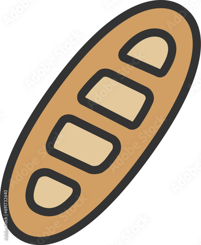 フランスパンのアイコン（線画カラー）のイラスト