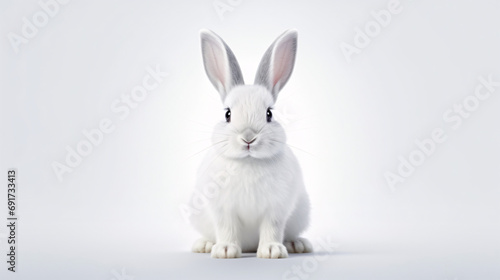 White rabbit isolated on white. Generative ai © ikkilostd