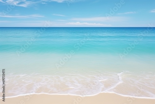 Deserted beach with crystal clear water, subtle shades of blue and green, peaceful beauty, generated with AI