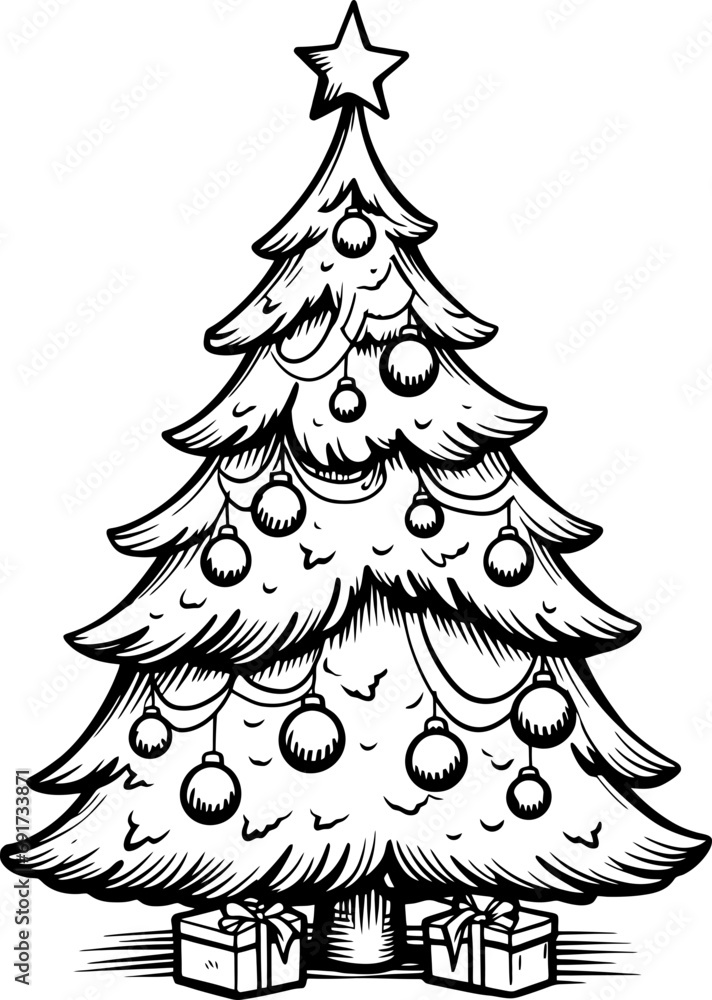 Pine tree decoration drawing Pine tree decoration drawing