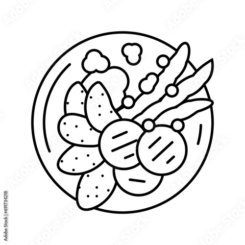 tempura vegetables japanese food line icon vector. tempura vegetables japanese food sign. isolated contour symbol black illustration