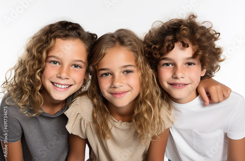 Diverse Group of Happy Children  Boys and Girls of Various Ethnicities Looking Joyful with White Background