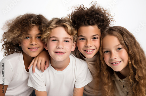 Diverse Group of Happy Children: Boys and Girls of Various Ethnicities Looking Joyful with White Background