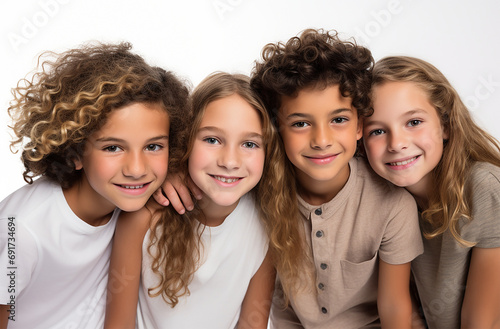 Diverse Group of Happy Children: Boys and Girls of Various Ethnicities Looking Joyful with White Background