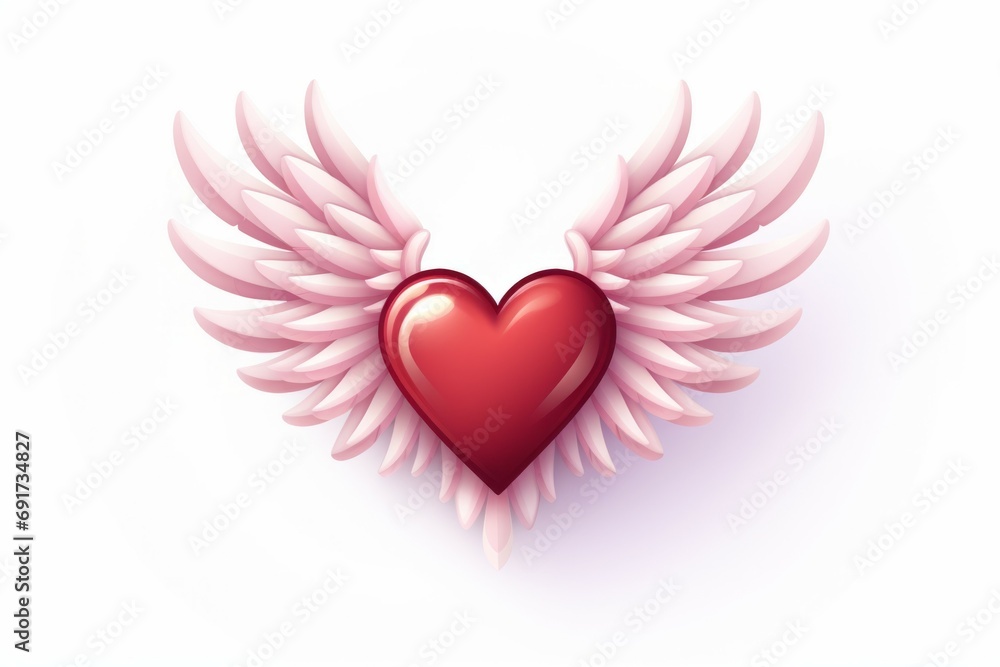 Heart with Cupid wings. Light background with selective focus and copy space Heart with Cupid wings. Light background with selective focus and copy space