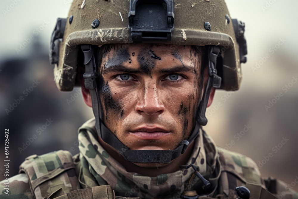 Male professional soldier. Top professions concept. Portrait with selective focus and copy space Male professional soldier. Top professions concept. Portrait with selective focus and copy space