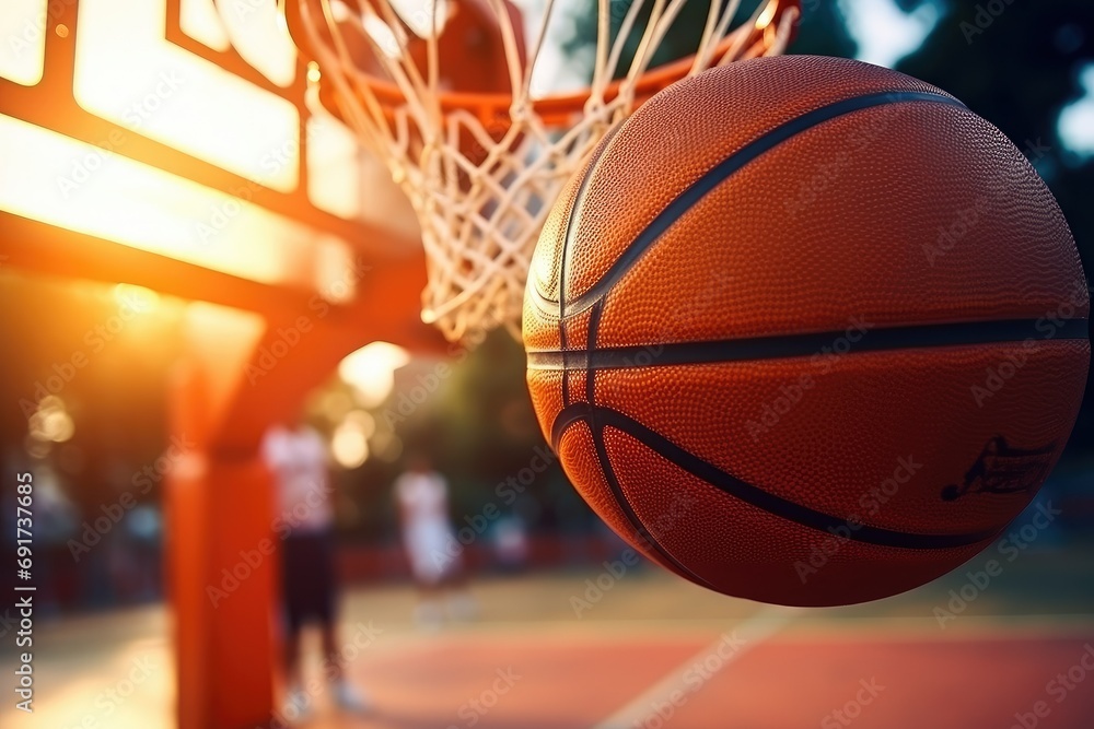 Close-up view. basketball, active play,