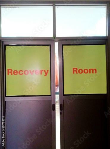 Recovery room door in hospital photo