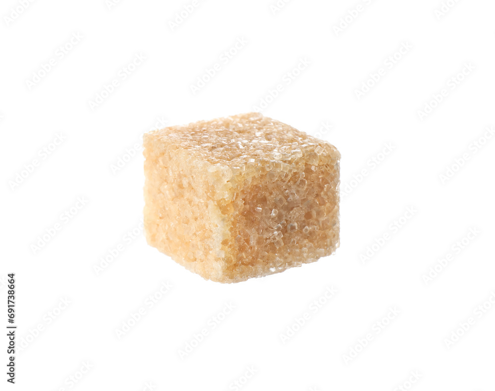 One brown sugar cube isolated on white One brown sugar cube isolated on white