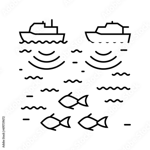 marine noise pollution line icon vector. marine noise pollution sign. isolated contour symbol black illustration