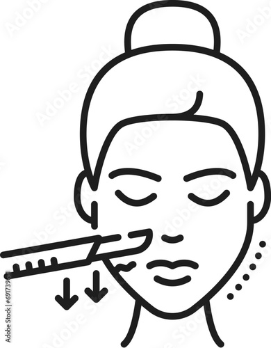 Dermaplaning icon, skincare method using a blade to exfoliate and remove facial hair, promoting smooth skin. Face care, cosmetology sign, enhances complexion by removing dead cells and peach fuzz